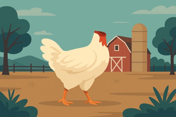 Kurczak bez głowy – nowoczesna 2D ilustracja Mike’a stojącego na farmie