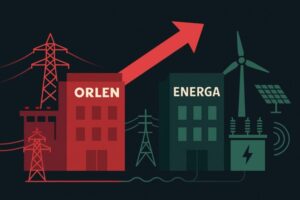 Orlen przejmuje Energę – nowoczesna ilustracja 2D