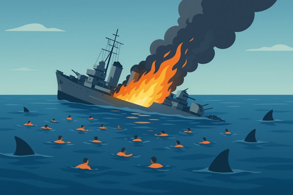 USS Indianapolis – 2D ilustracja zatopionego amerykańskiego krążownika na Pacyfiku